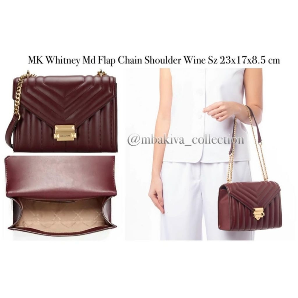 MK Whitney Md Flap Chain Shoulder Wine