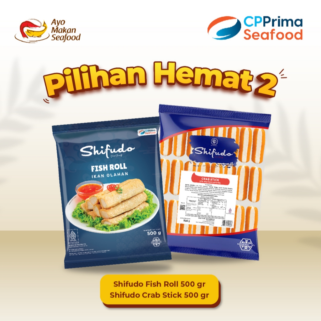 

Pilihan Hemat 2: Shifudo Fish Roll 500g & Shifudo Crab Stick 500g / Paket Hemat Seafood