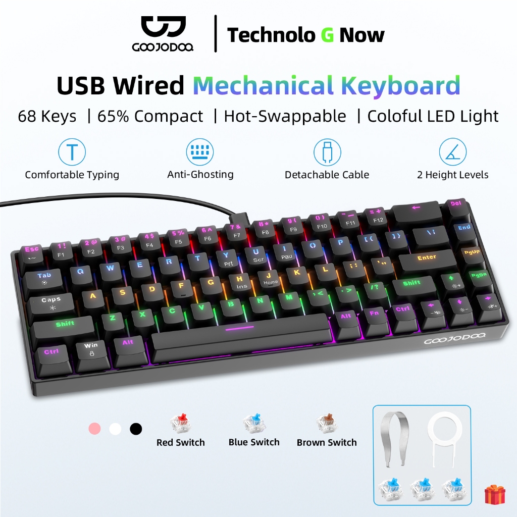 Goojodoq 68Keys Wired Mechanical Keyboard Gaming Keyboard PBT Keycaps Hot Swappable RGB Light for PC