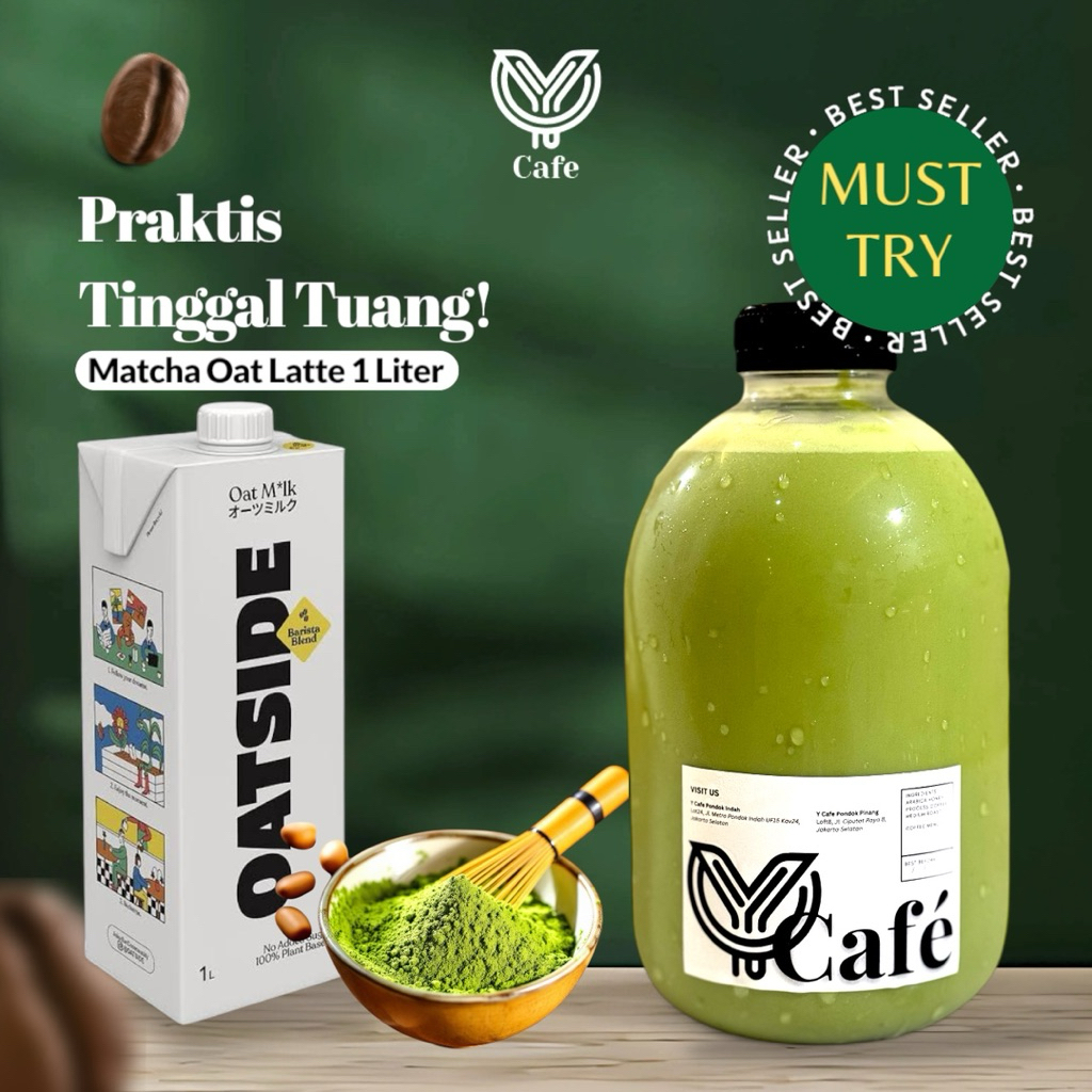 

Matcha Oat Latte 1 Liter - Kemasan Minuman Botol Matcha Oat Latte Praktis Tinggal Tuang by Y Cafe