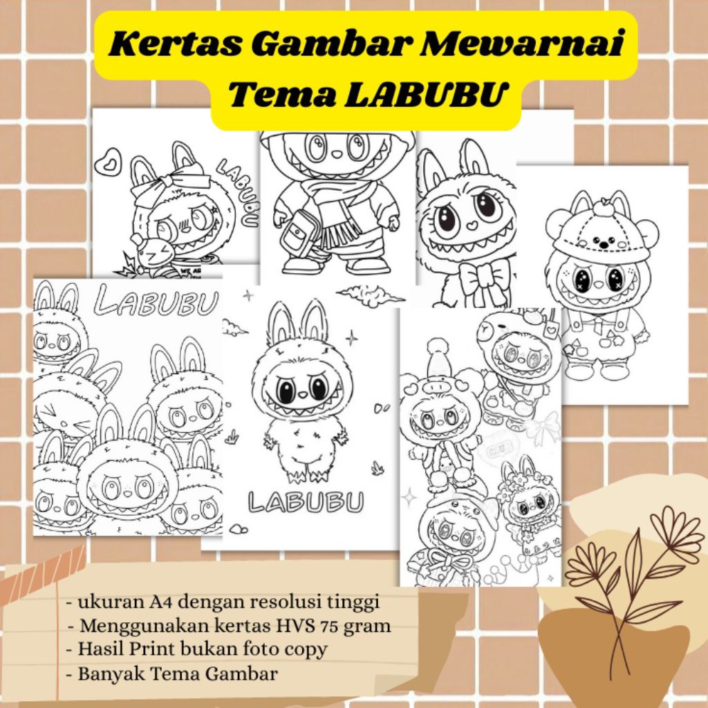 

20 LEMBAR KERTAS MEWARNAI ANAK TEMA LABUBU (READY LANGSUNG KIRIM)