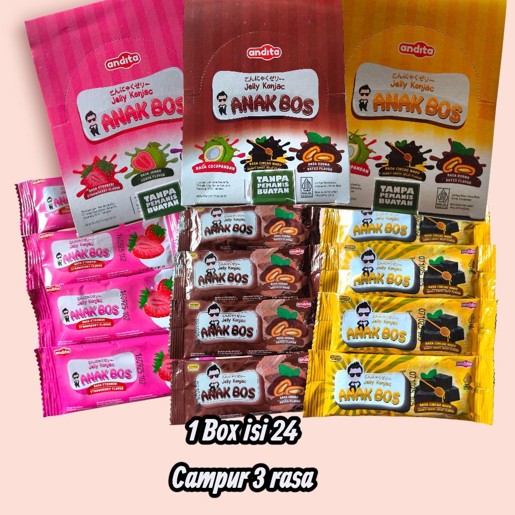 

(1 BOX 24 PCS) CAMPUR 3 RASA JELLY KONJAC ANAK BOS 20 ML