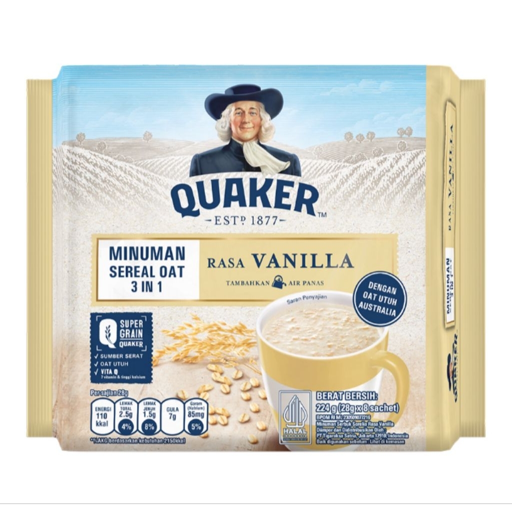 

Quaker Oat 3 In 1 Minuman Sereal Vanilla Bag 8 x 28 g