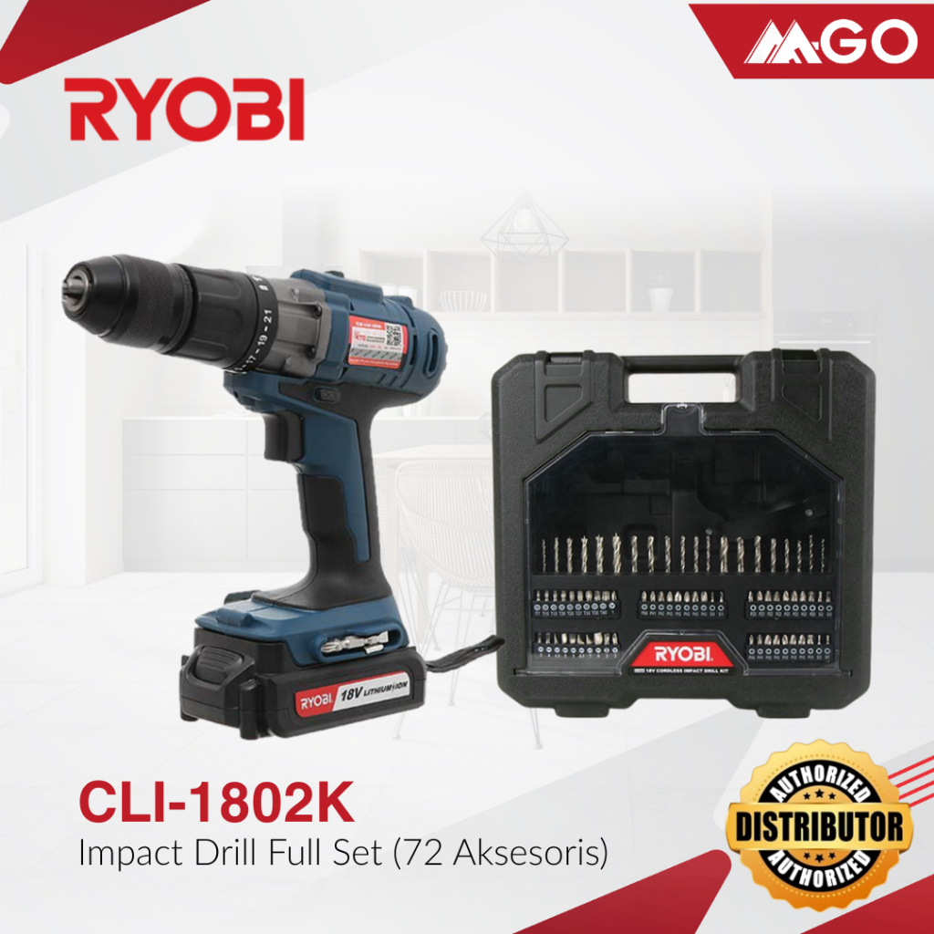 Bor Baterai / Bor Cordless / Cordless Impact Drill RYOBI CLI-1802K