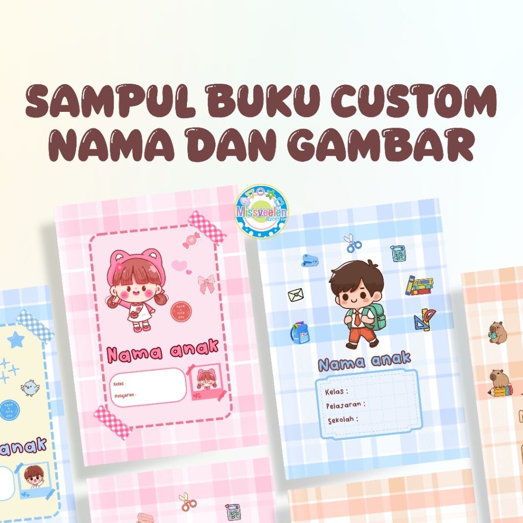 

Sampul buku 1 lembar custom nama dan gambar tema kawaii cute girl boy capybara anak