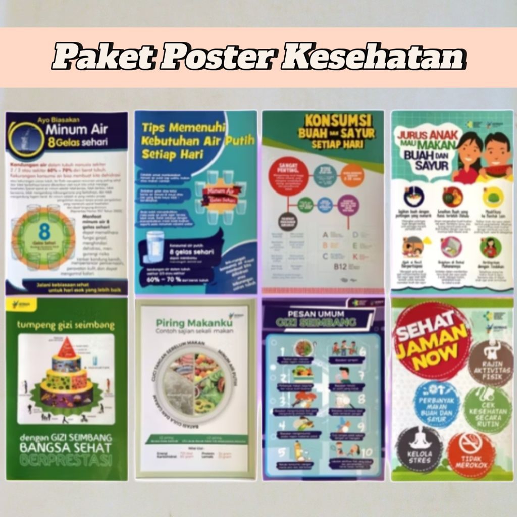 Paket Poster Kesehatan - Paket Poster Gizi - 8 Poster - Kesehatan Tubuh -Makan Minum Sehat