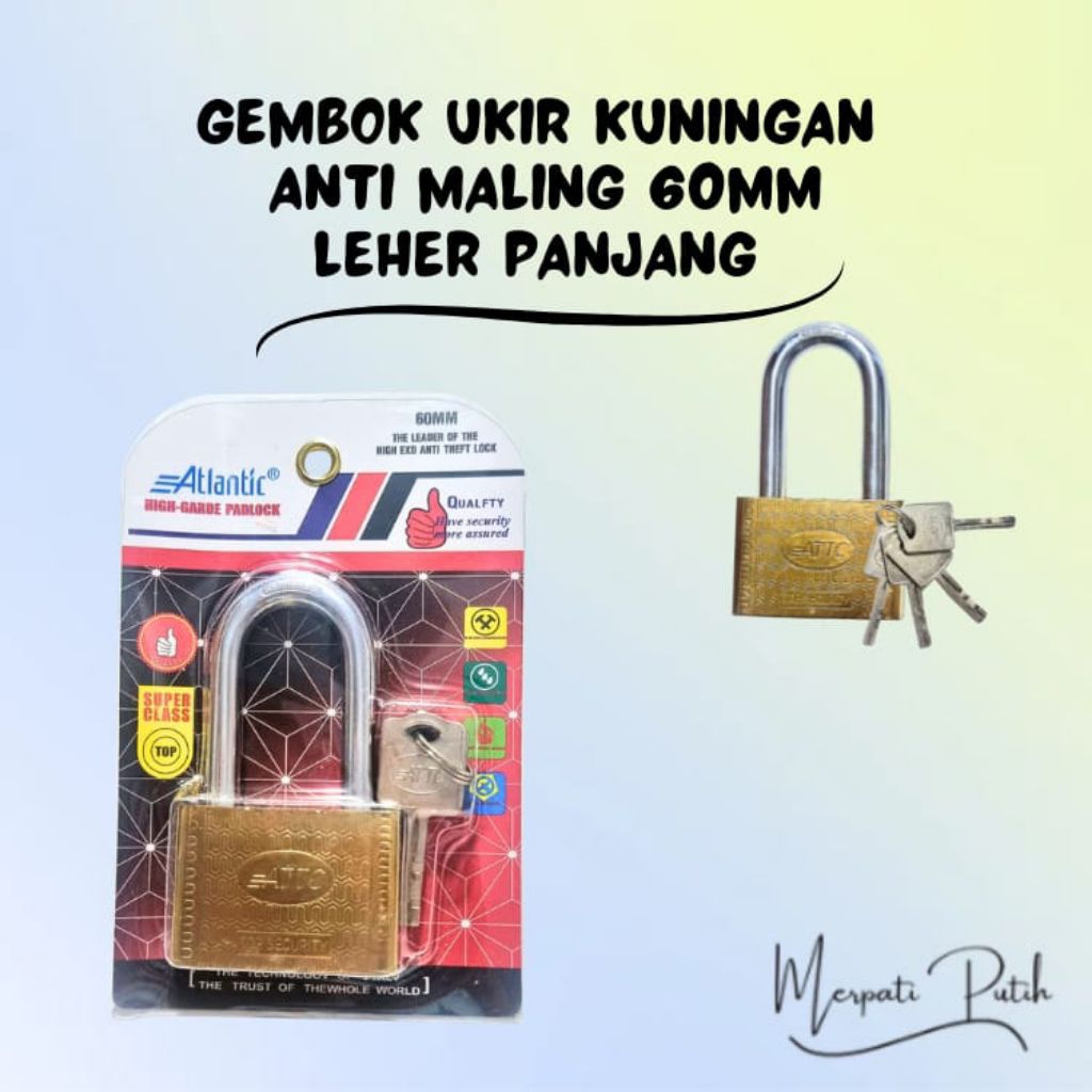 Gembok Anti Maling/Gembok Baja Kuningan 60mm panjang