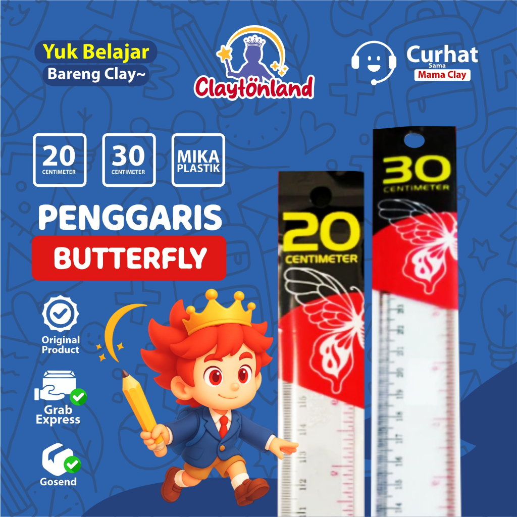

Penggaris Butterfly 20 cm 30 cm Mistar Ruler Plastik Penggaris Mika Plastic 20cm 30cm Garisan Butterfly