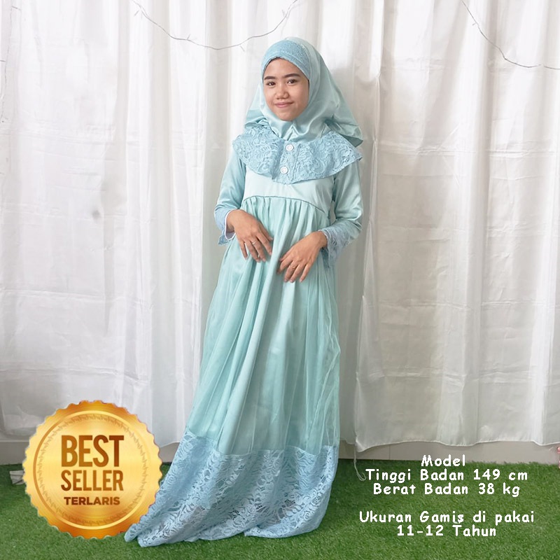 Baju Lebaran Anak Perempuan 2025 Warna Hijau Wardah 5 6 Tahun Set Hijab Bahan Adem Gamis Anak Peremp
