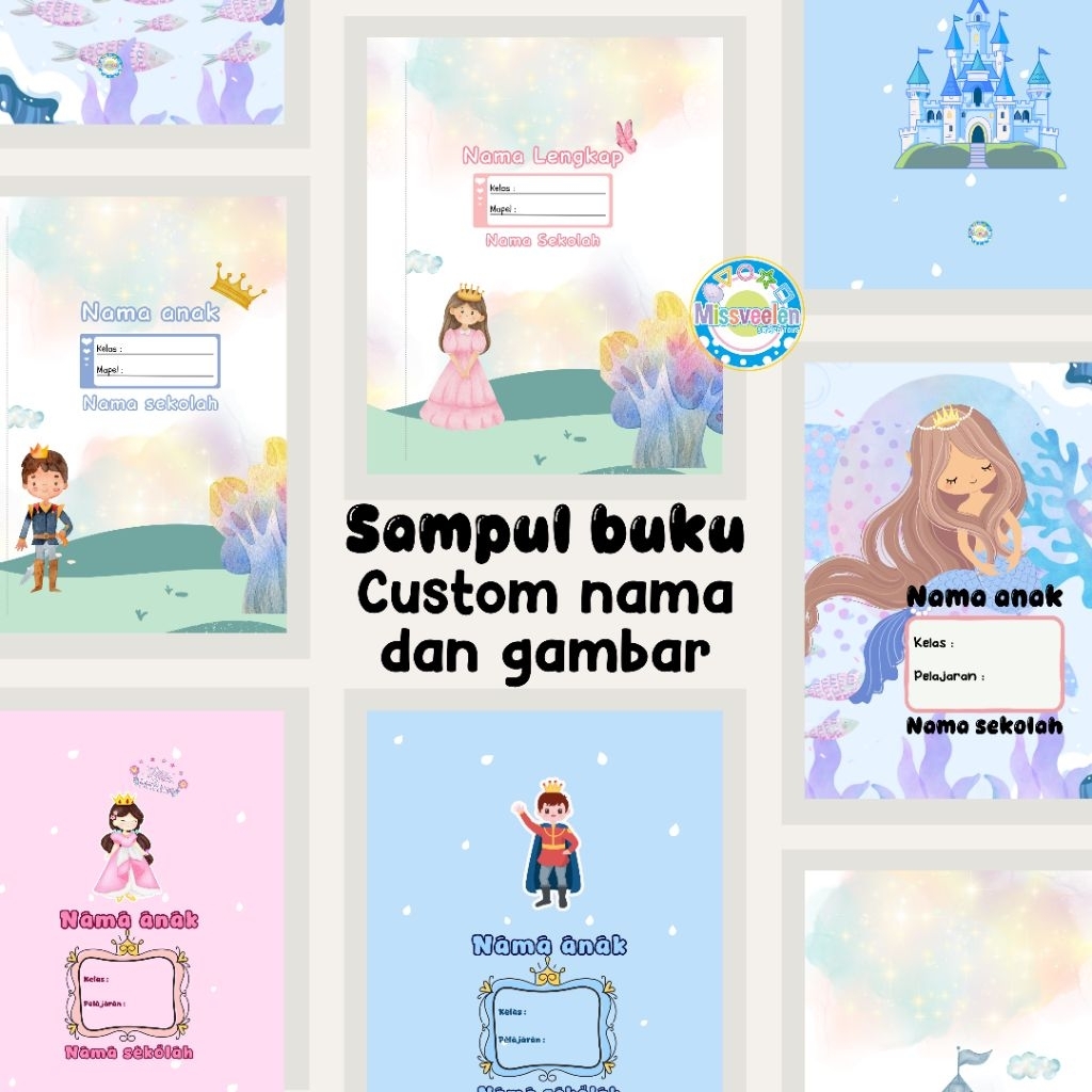 

Sampul buku 5 atau 10 lembar custom nama dan gambar buku sekolah tema princess prince