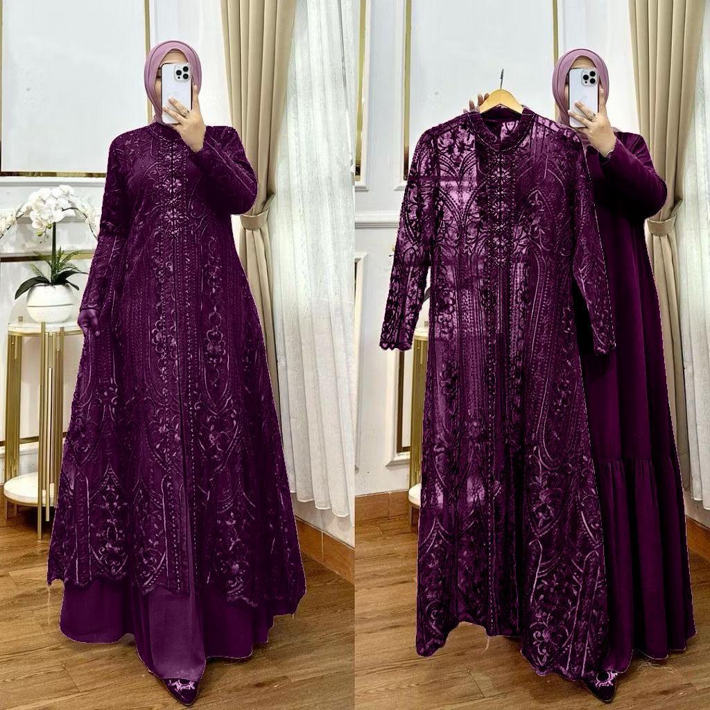 Gamis Brokat Terbaru 2025 Mewah Kekinian Laksmi Dress Maxy Bahan Ceruty Babydoll Mix Brokat Payet pr