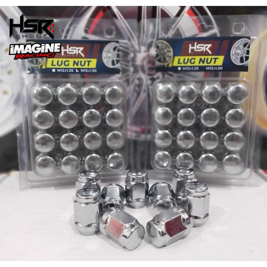 BAUT MUR RODA MOBIL MODEL STANDAR TYPE HSR FUJITA UKURAN 12X1,5 DAN 12X1,25 BAHAN BESI STENLIS