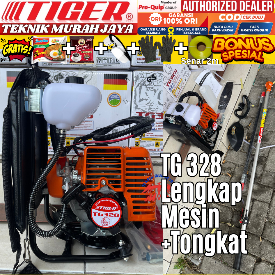 TIGER TG328 Mesin Potong Rumput Gendong 2 Tak Brush Cutter TG 328 Pemotong Rumput Supra Spica