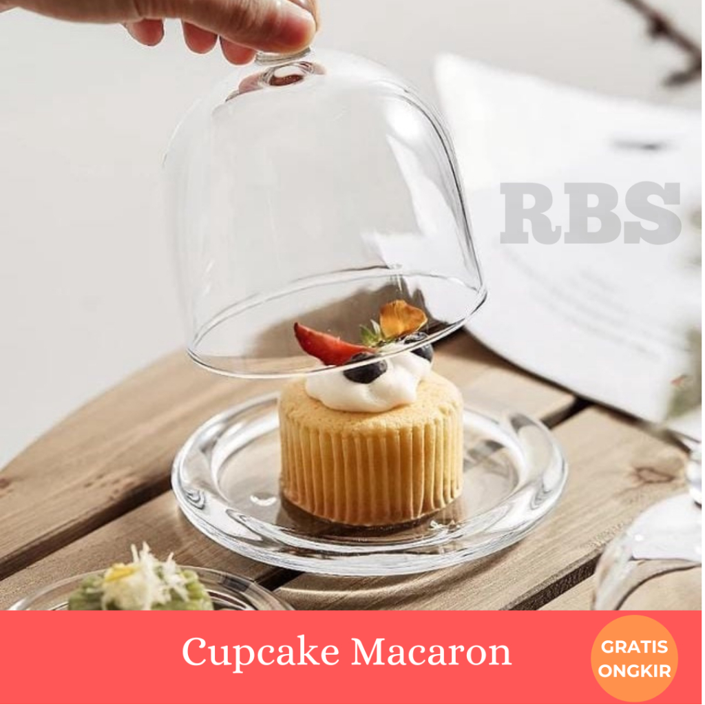 Redbowstore - Wadah Kue Cupcake Macaron Buah Cake Dome Glass Stand Cover Mini Display Unik