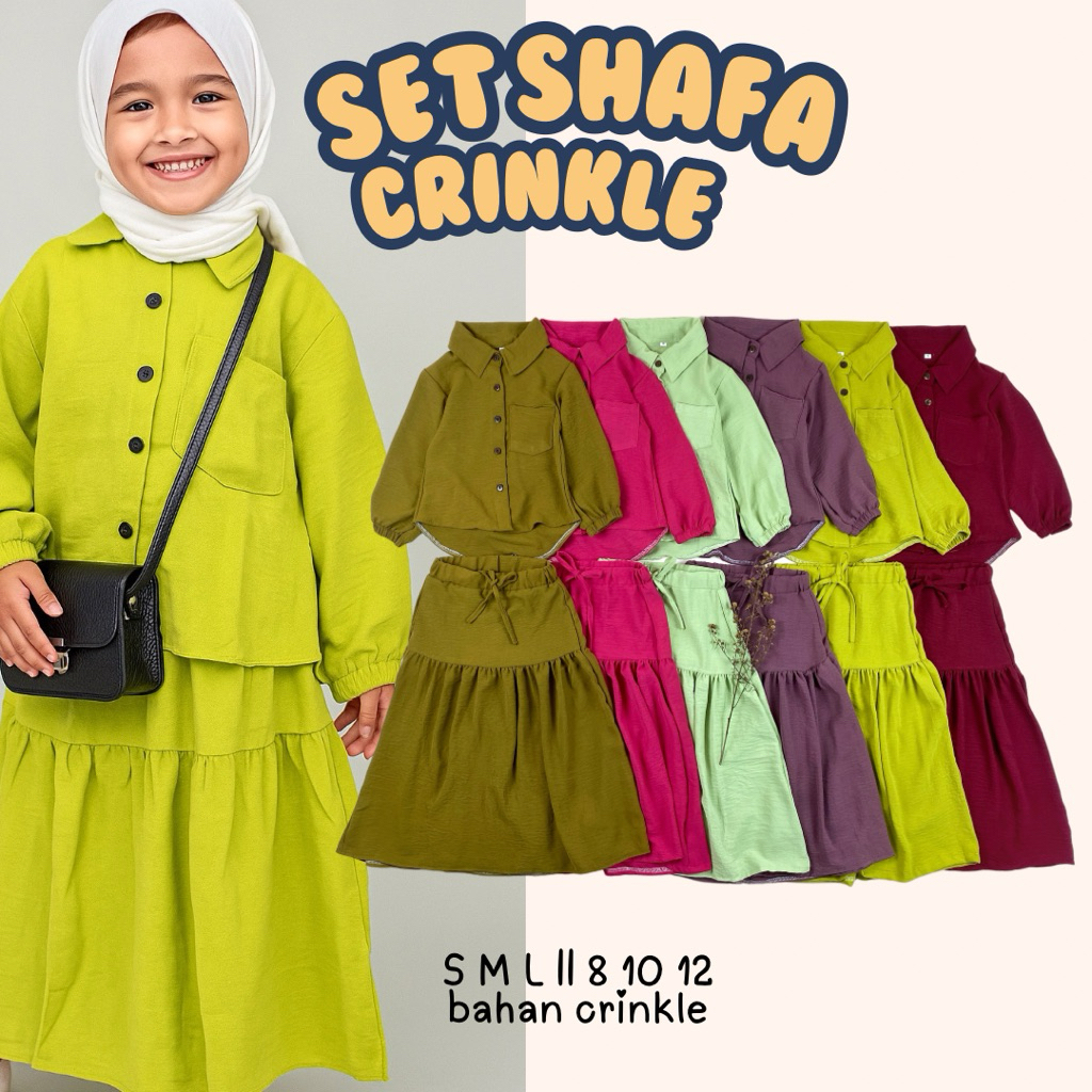 Setelan Anak Perempuan 8-12 Tahun Set Rok Shafa Crinkle