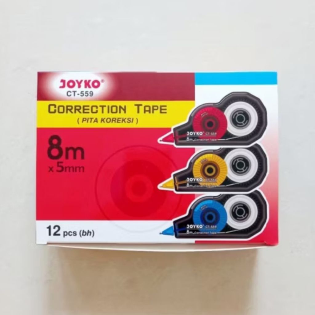 

[ PACK ISI 12 MURAH ] Correction Tape Tip-Ex Pita Koreksi Kertas Joyko CT 559 ( 8 meter )