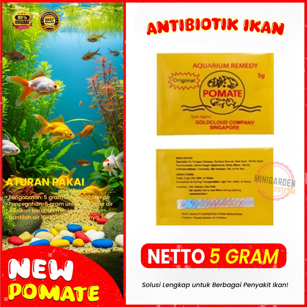 POMATE 5 GRAM OBAT ANTIBIOTIK IKAN ARWANA IKAN HIAS KOI ORI SINGAPORE