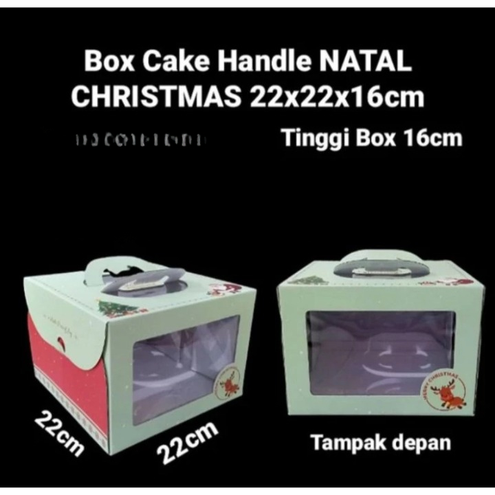 

Box Cake Handle Hijau Muda Packaging Hampers Natal Model Jendela Mika 22x22x16cm