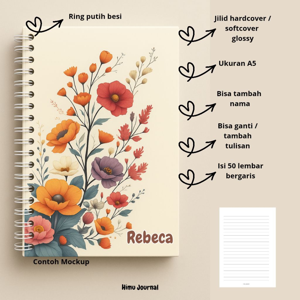 

Notebook custom bunga himu journal hardcover ukuran A5