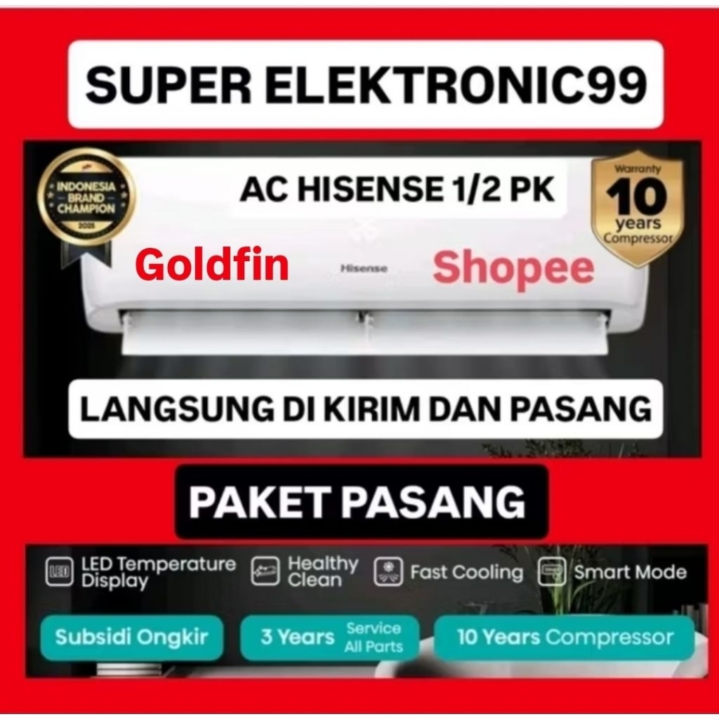 AC HISENSE 1/2 PK PAKET PASANG