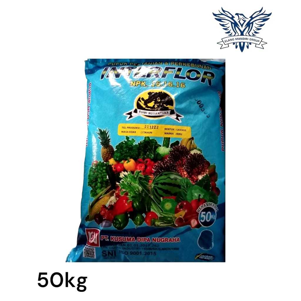 Pupuk NPK 16-16-16 Interflor 50kg Bahan Aktif hara makro primer N P K Mempercepat pertumbuhan tanama
