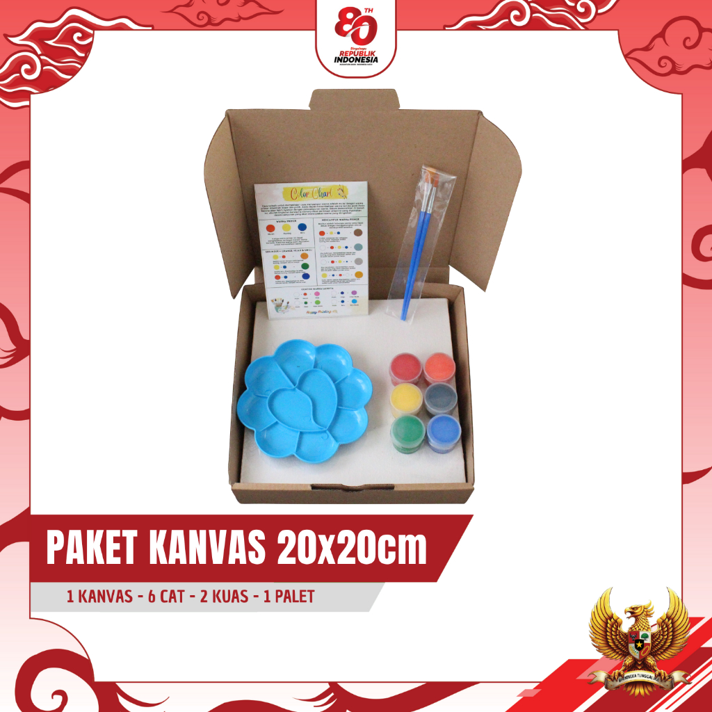 

Paket Lukis Kanvas 20x20 cm Paket hemat mewarnai lengkap dengan kanvas putih cat akrilik kuas palet warna mixing color chart paket melukis lengkap anak kuas palet painting brush canvas acrylic art kanvas putih polos