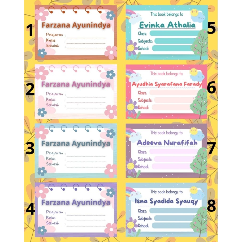 

Label stiker nama untuk buku pelajaran isi 36pcs motif cewek custom nama dan sekolah