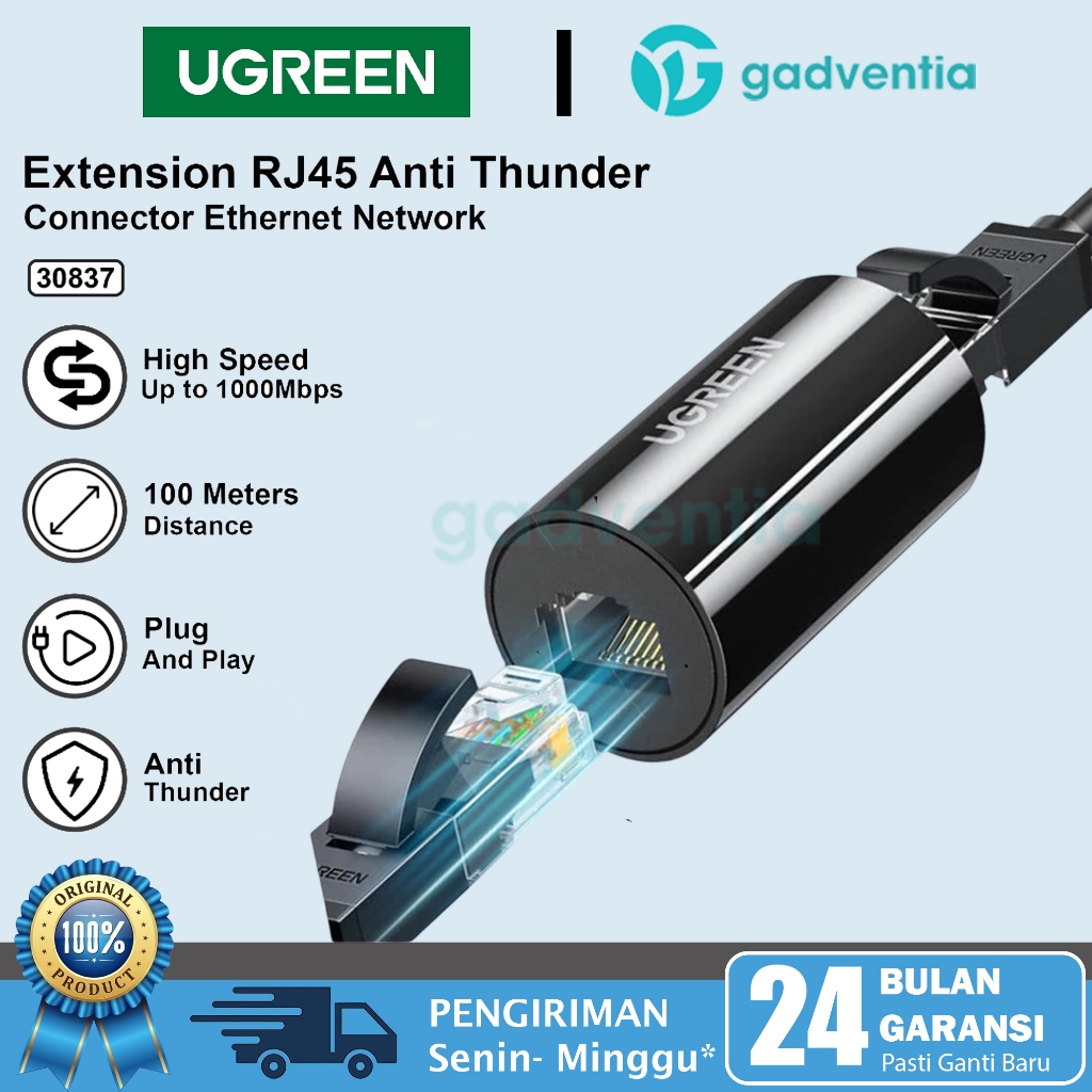 UGREEN Sambungan Kabel Lan RJ45 1 Port ke 2 Port Extender Cat 5e Cat 6 / Barel Lan Connector Anti Pe