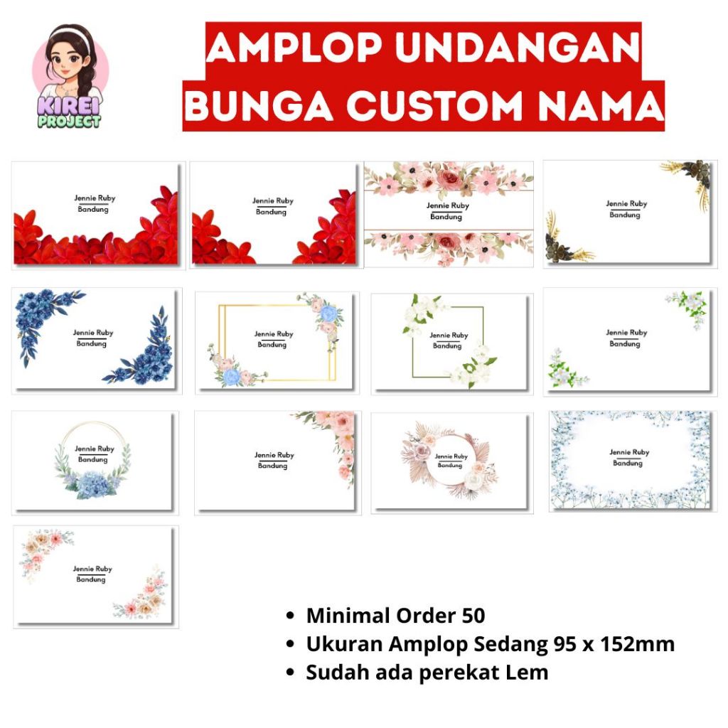 

Amplop Undangan Kondangan Custom Kustom Nama 50 Lembar MOTIF BUNGA By Kirei Project