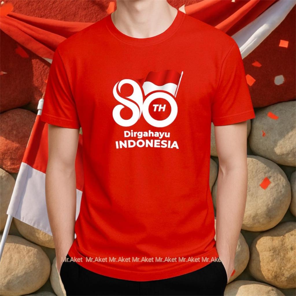 mr.aket- Baju Kaos pria 17 agustus hari kemerdekaan yang ke 80 tahun ukuran dewasa lengan pendek Obl