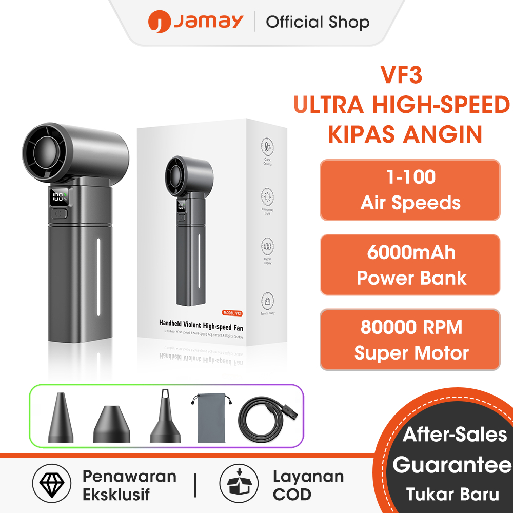 Jamay Ultra High Speed Kipas Angin Portabel 3-in-1 80000RPM 6000mAh PowerBank Dapat Dilipat Kipas Ke