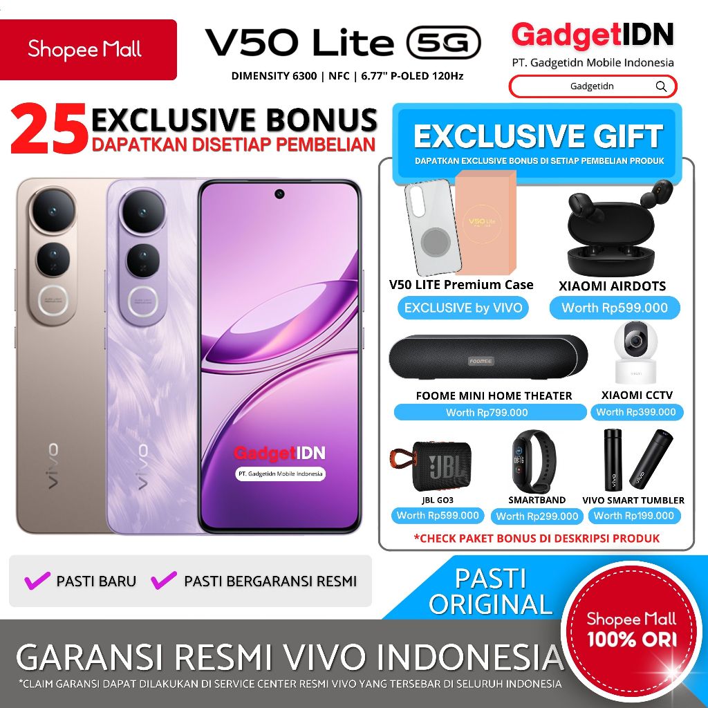 VIVO V50 Lite 5G 12/512GB ( +12GB Extended RAM ) Garansi Resmi Vivo
