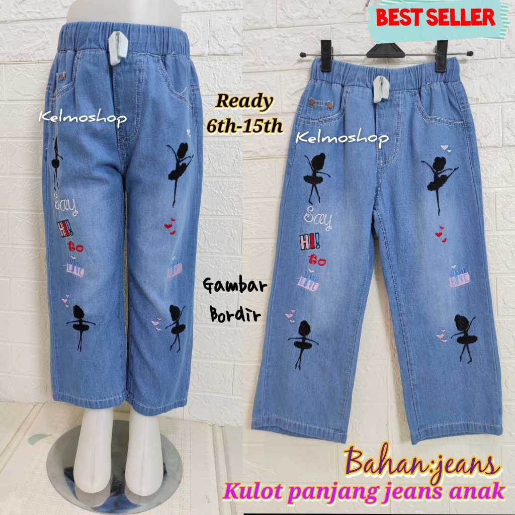 celana kulot panjang jeans anak perempuan berkualitas/ kulot jeans anak perempuan/ kulot bordir/ jea