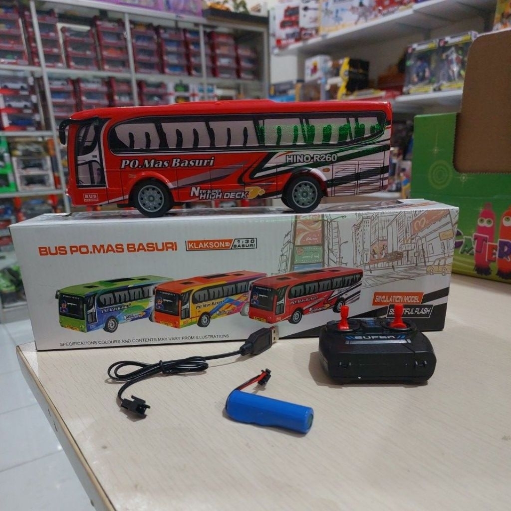 Mainan Remote Control - RC Bus Telolet - Bus PO. Mas Basuri - Suara & Lampu - Skala 1/30
