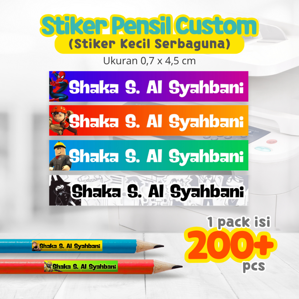 

Stiker Pensil Custom Nama Serbaguna | Label Alat Tulis Spidol, Pulpen, Krayon, Pensil Warna 200 Pcs