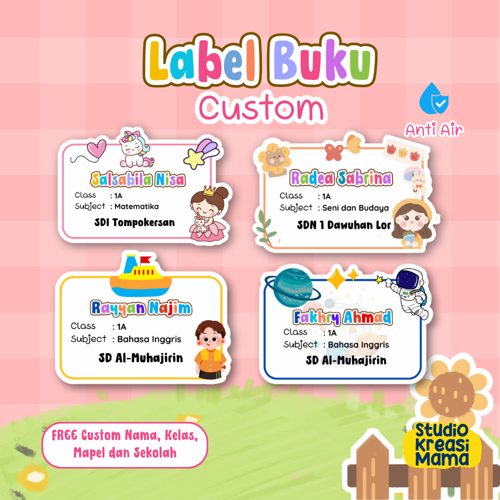 

Label Buku Custom Anak – 1 Set 56 Stiker Nama Anti Air Vinyl & Bontak / Stiker Nama Custom Sekolah Anak – 56 Pcs | Label Buku, Pensil, Alat Tulis