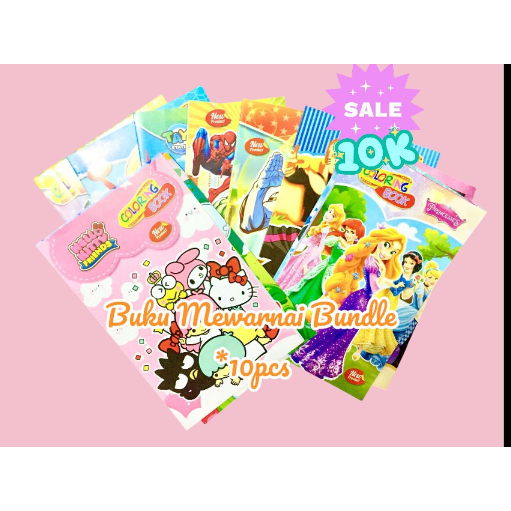 GROSIR SALE Buku mewarnai kartun anak-anak Bundle isi 10 buku
