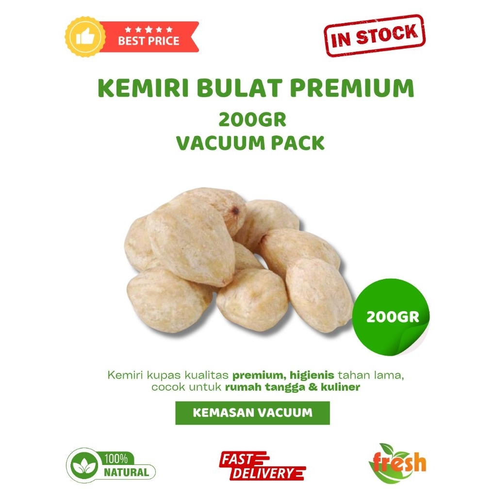 

kemiri bulat kualitas premium berat 200gr kemasan vacuum asli NTT l bumbu masakan