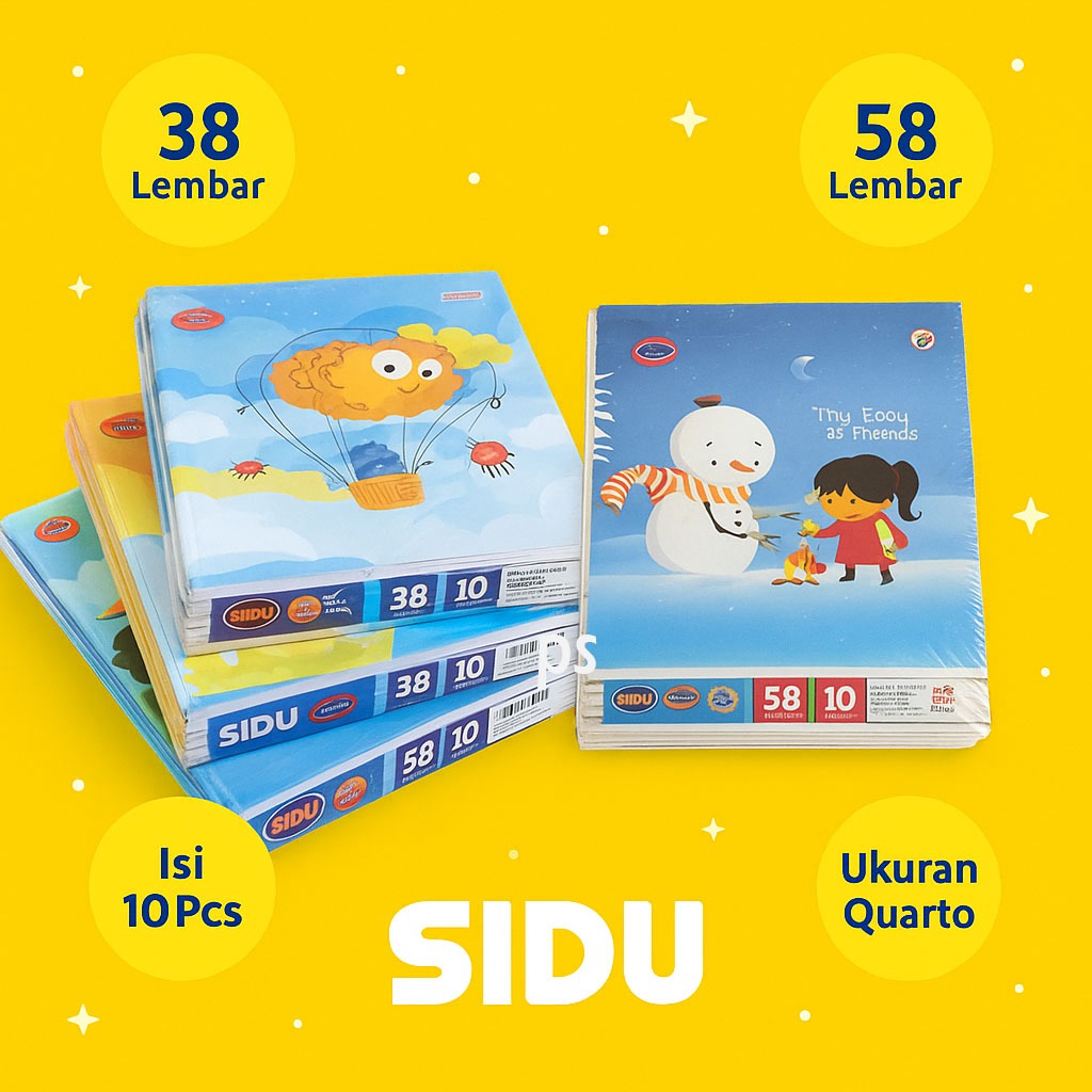

SIDU Buku Tulis 38 & 58 Lembar Quarto - Isi 10 pcs / Pack - Kertas Tebal & Halus