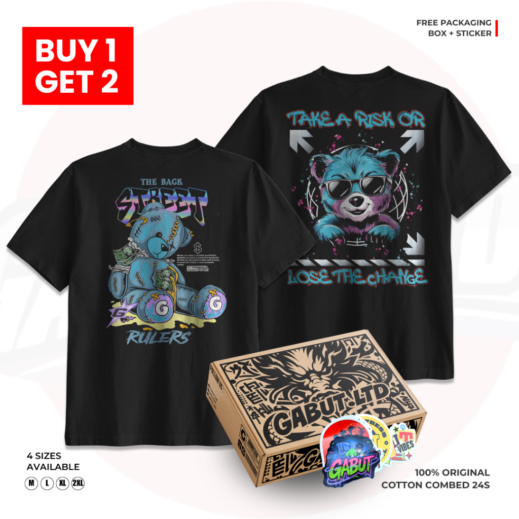 [GABUT] - Paket Bundling 2pcs Baju Kaos Distro Unisex Pria Wanita Motif STREET RULES dan TAKE A RISK