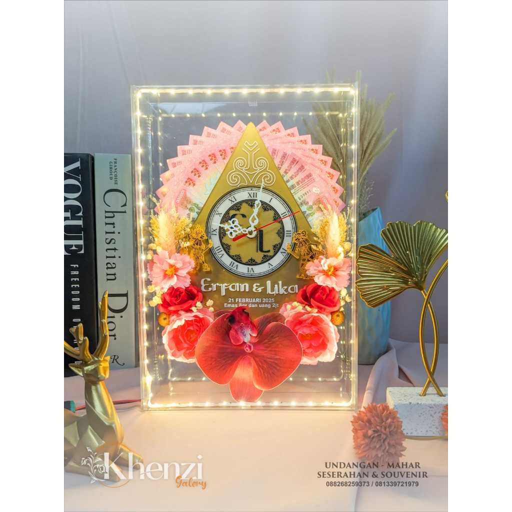 20x30 frame mahar pernikahan akrilik frame kotak gunungan jam | mahar pernikahan akrilik | mahar per