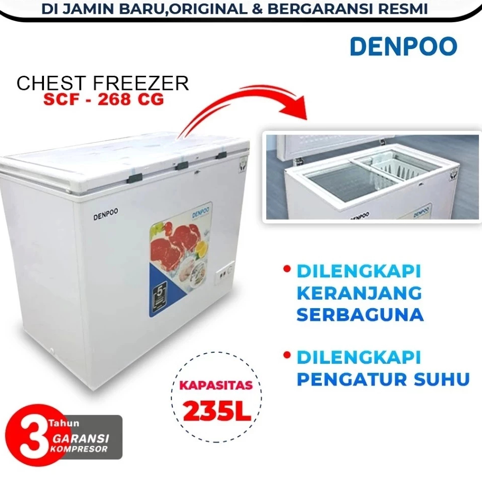 Chest Freezer / Freezer Box 212 Liter Denpoo SCF 268 CG Food Frozen