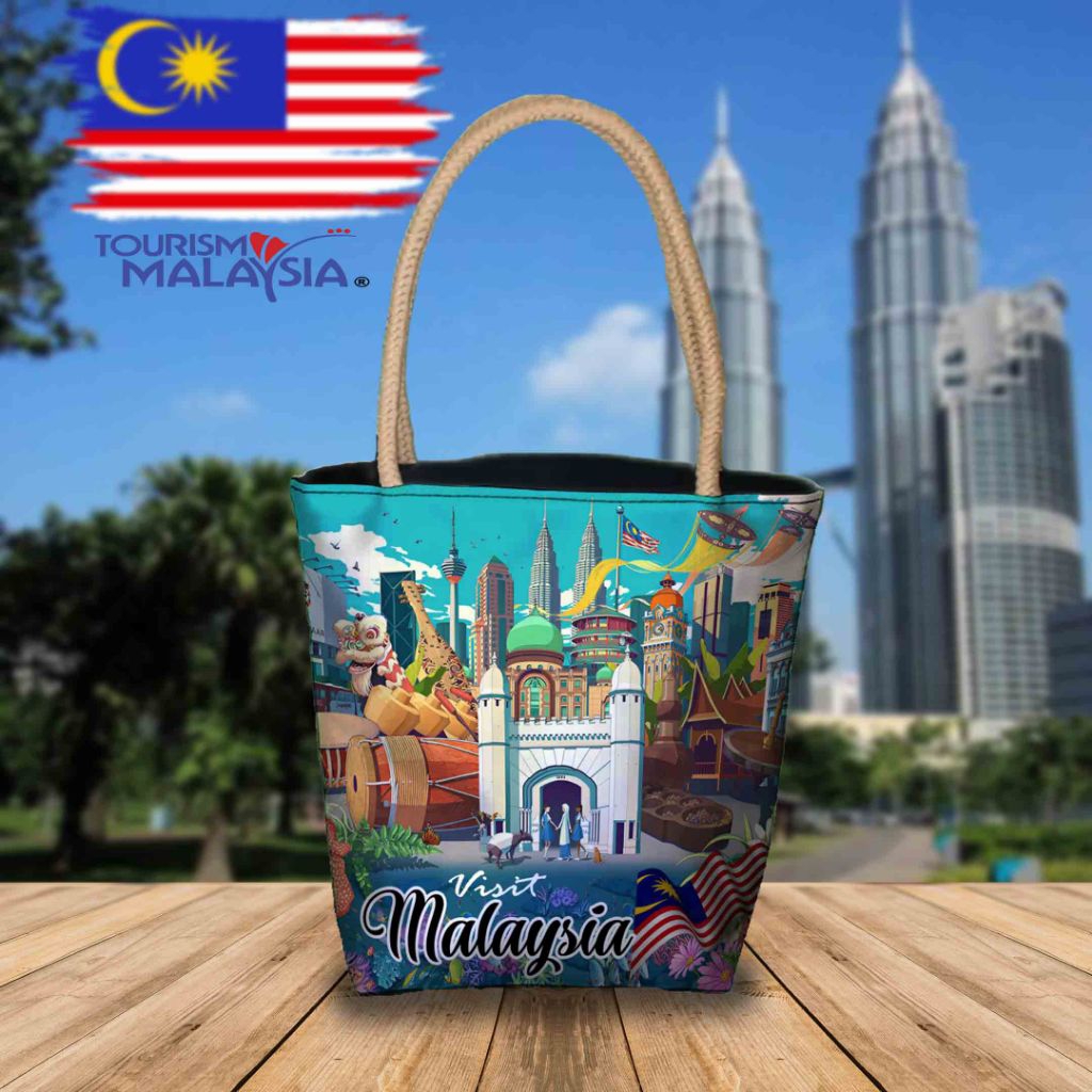 (Souvenir)tas totebag mini motif Malaysia 25x25x5/tas Malaysia/oleh-oleh Malaysia/Tas Oleh-oleh Mala