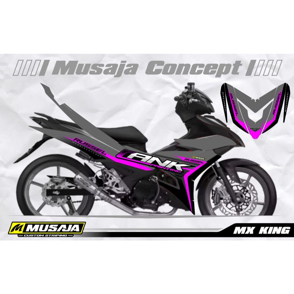 Stiker striping mx king 150 ungu abu hitam transparan uv glossy non full body custom
