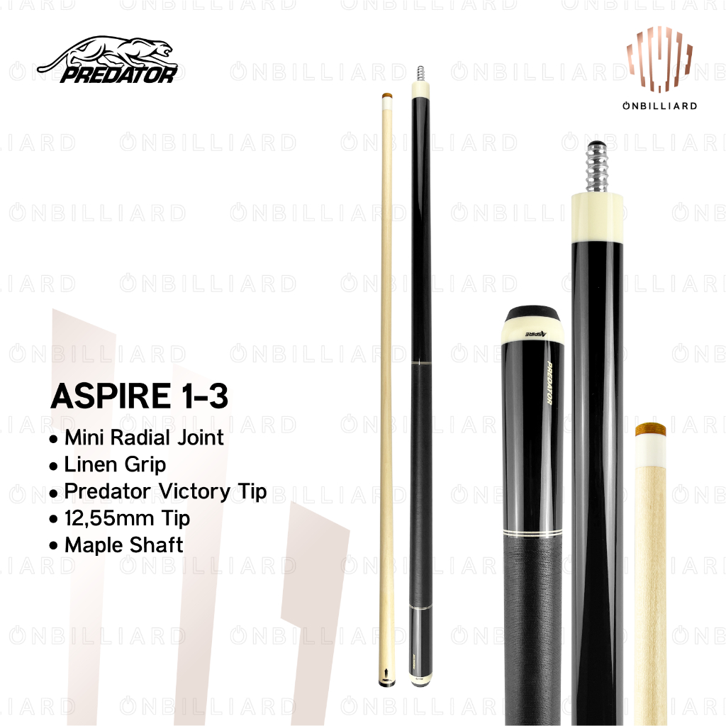 New Predator Aspire 1-1 1-2 1-3 1-4 1-5 1-6 1-7 1-8 1-9 1-10 Cue Stick Billiard Low Deflection Maple