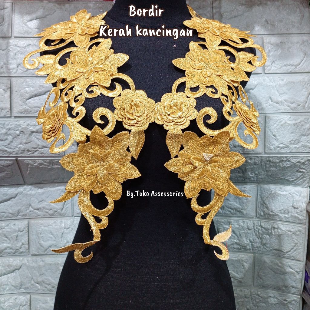 Bordir kerah kancingan | bordir kerah | bordir kancing depan | bordir bunga timbul | bordir kebaya