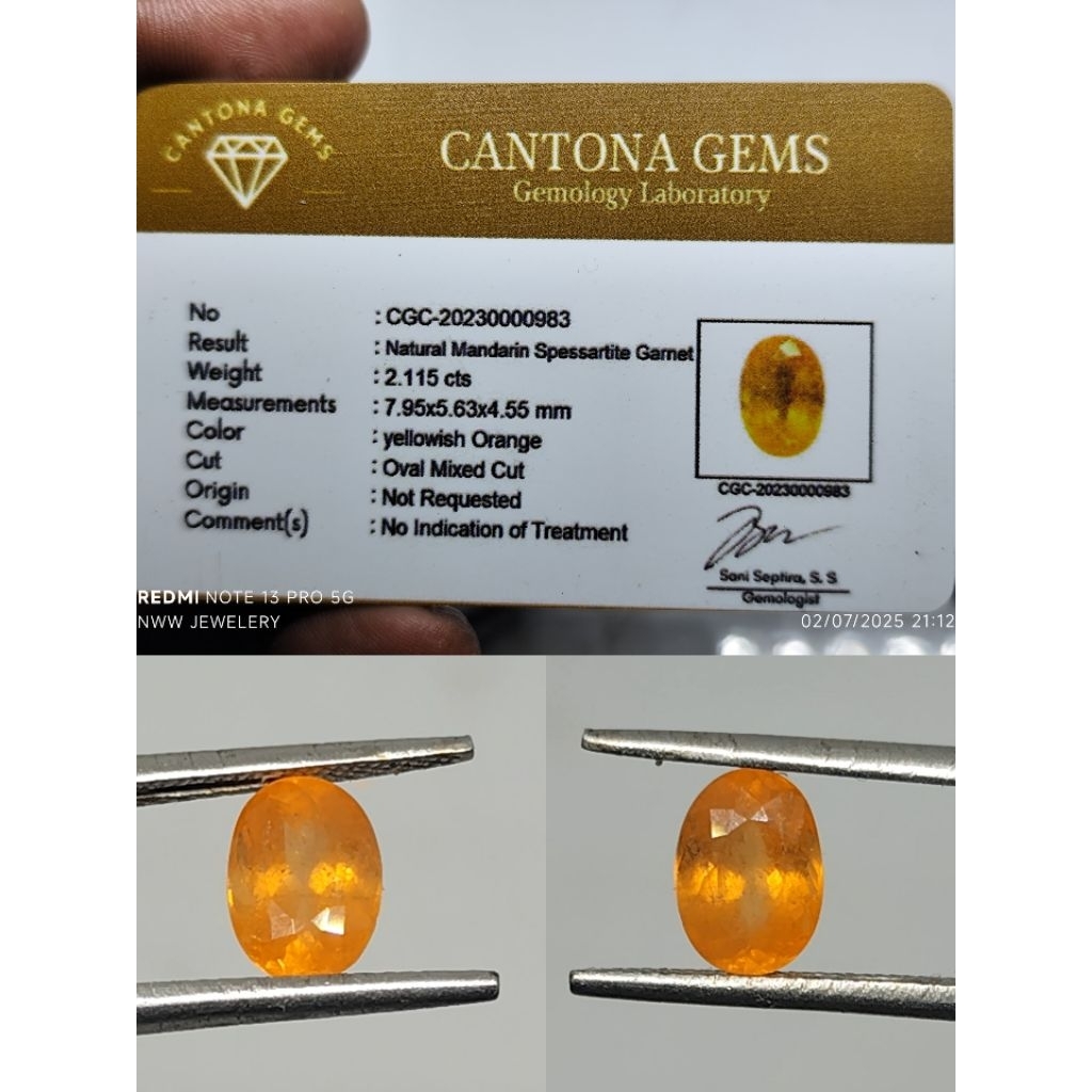 NATURAL MANDARIN GARNET 2.115 CTS