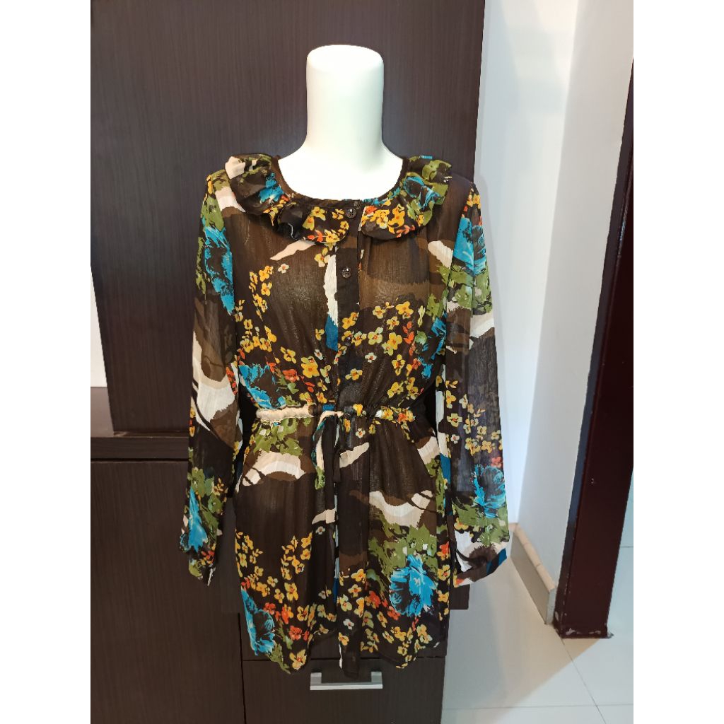 tunik serut motif bunga model vintage