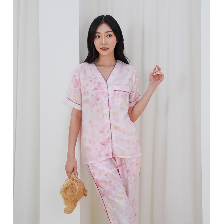 Surrell Sleepwear | Samantha (S-XL) ORGANIC SILK Tencel Non-Collar Pajamas Set Piyama