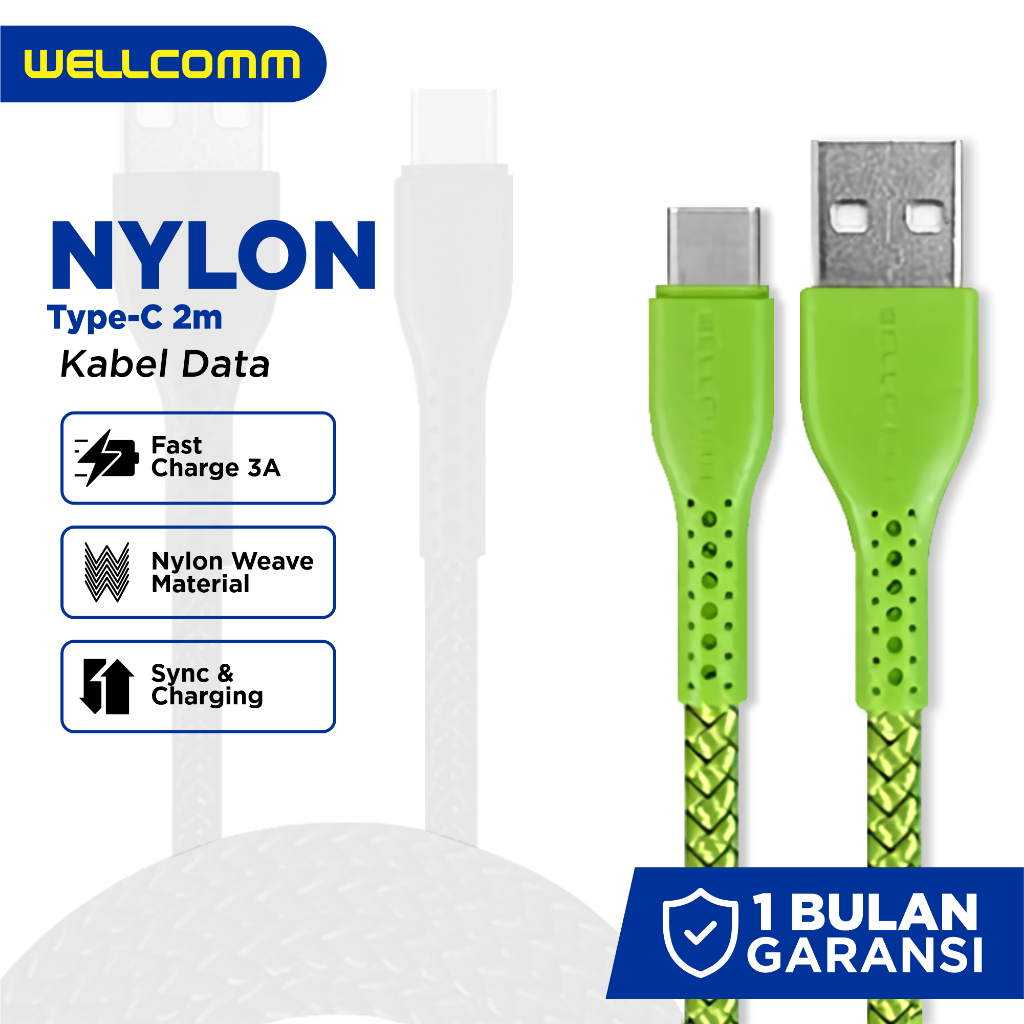 WELLCOMM Kabel Data Fast Charging 3A Nylon Weave Type C 2M
